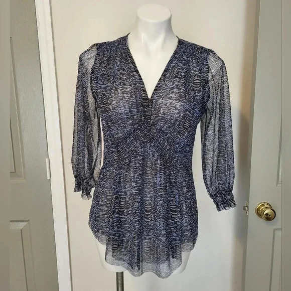 Anthropologie Gretchen Smocked Tunic Silhouette Semi Sheer Pullover Top(S) - Picture 2 of 10